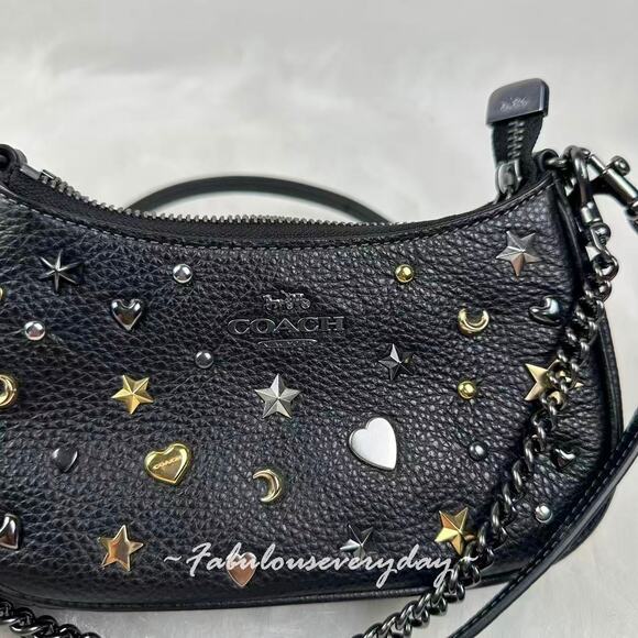 Coach Teri Mini Crossbody Bag With Rivets In Leather/Gunmetal/Black Multi CCE44 - Picture 6 of 8